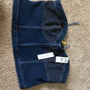 Express Dark Blue Denim Strapless Bustier Top